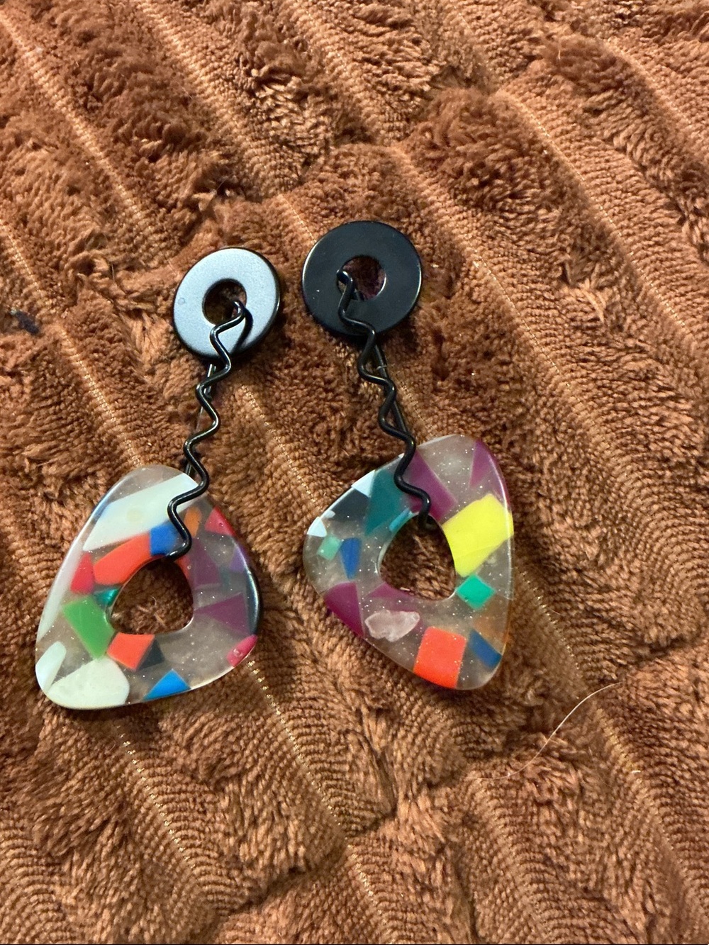 Star Rek Designer Multicolor Resin Dangle Earrings from the 1980’s